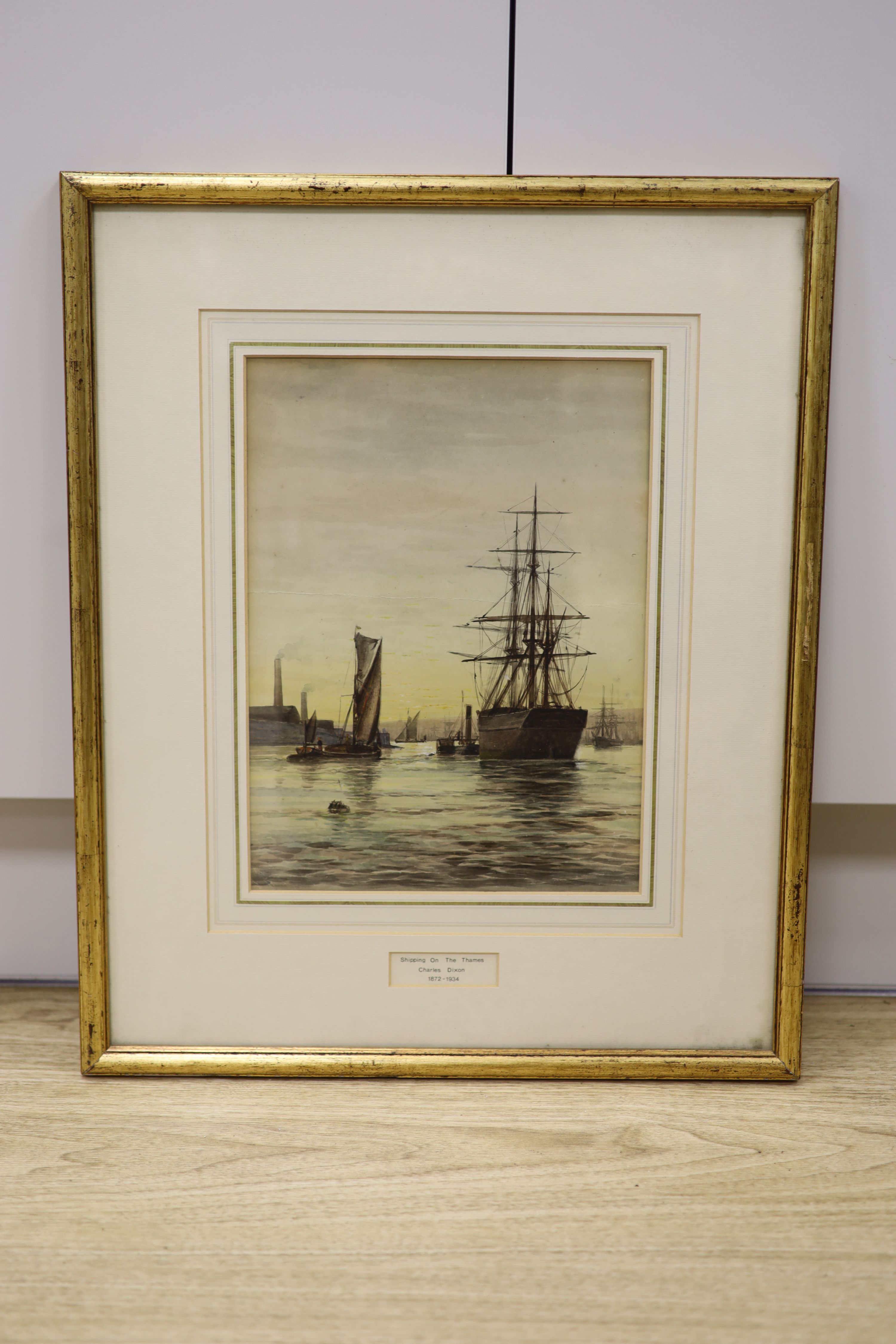 Attributed to Charles Dixon (1872-1934), watercolour, Shipping on the Thames, 32 x 23cm